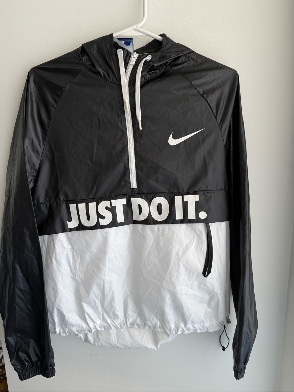 Nike Black Windbreaker Hoodie with White Drawcords